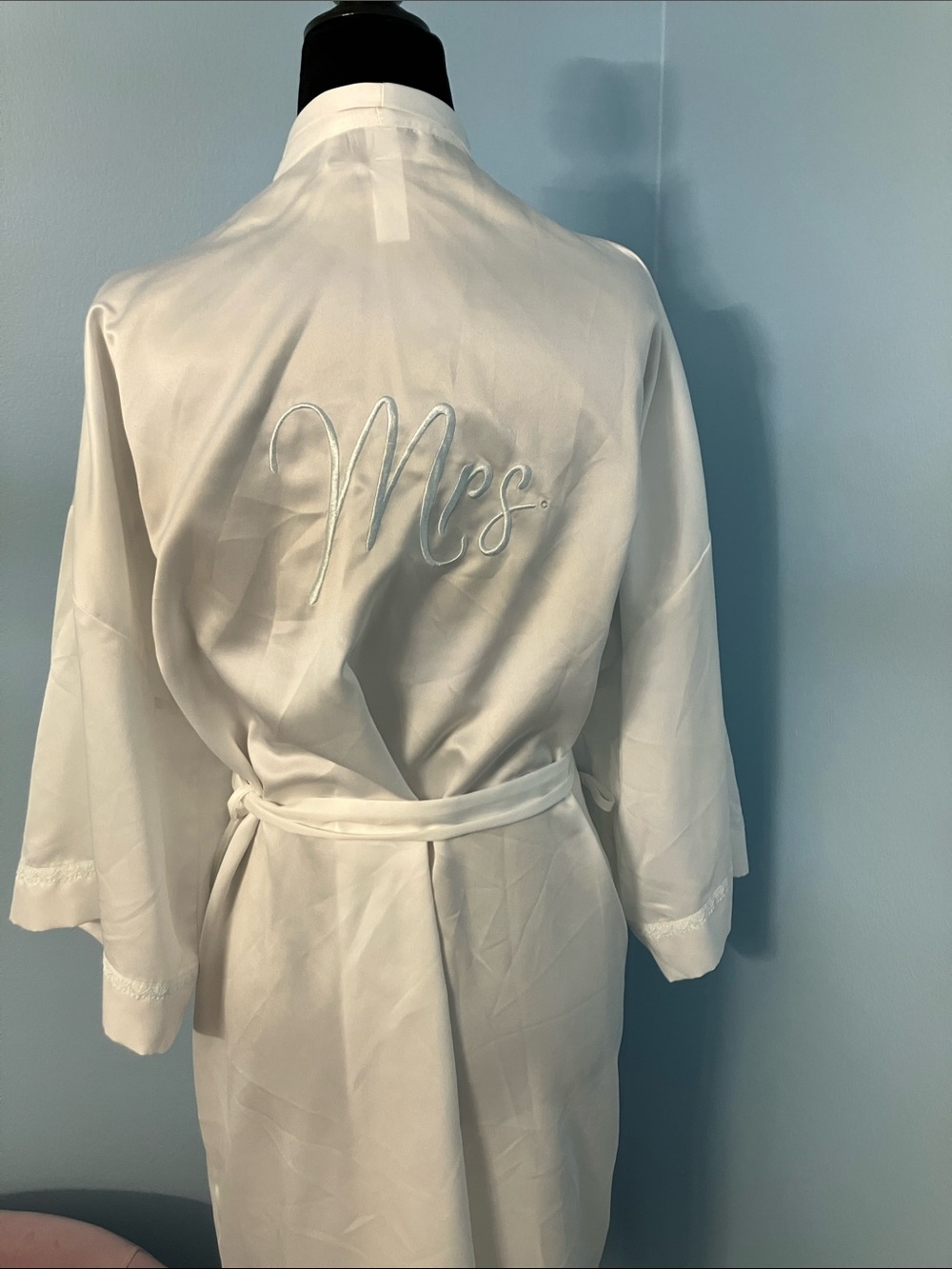 Apt. 9 White Satin Robe with "Mrs." Embroidery